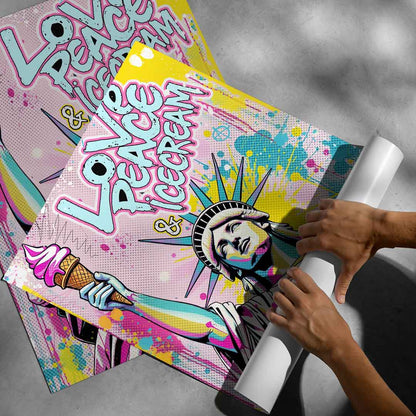 Liberty Ice poster framed in modern interior with graffiti-inspired design