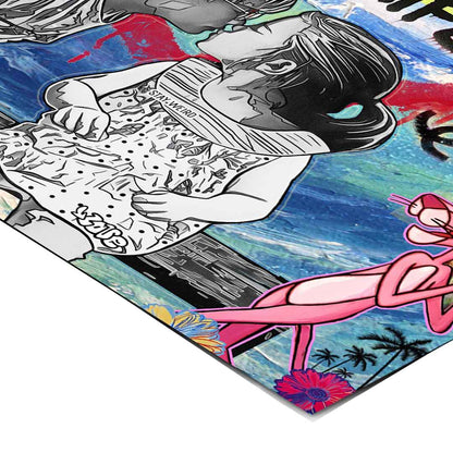 Playful integration of Snoopy, Mickey & Minnie, and Pink Panther within the poster design