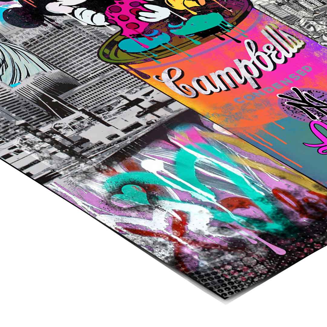 Bold LOVE motifs and Pop Art elements blended with urban street art style.