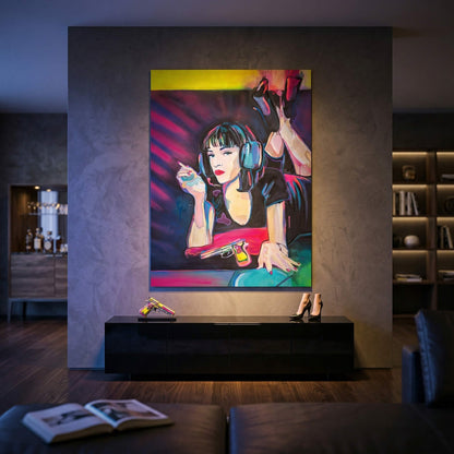 Vibrant neon-lit pop graffiti style print suitable for modern interiors.