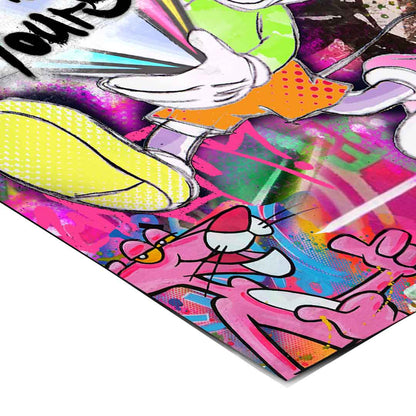 Mickey, Tweety Bird, and Pink Panther portrayed in a playful, modern collage.