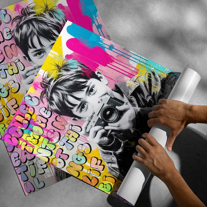 Vibrant Pop Graffiti style wall art blending retro comic elements with street art flair