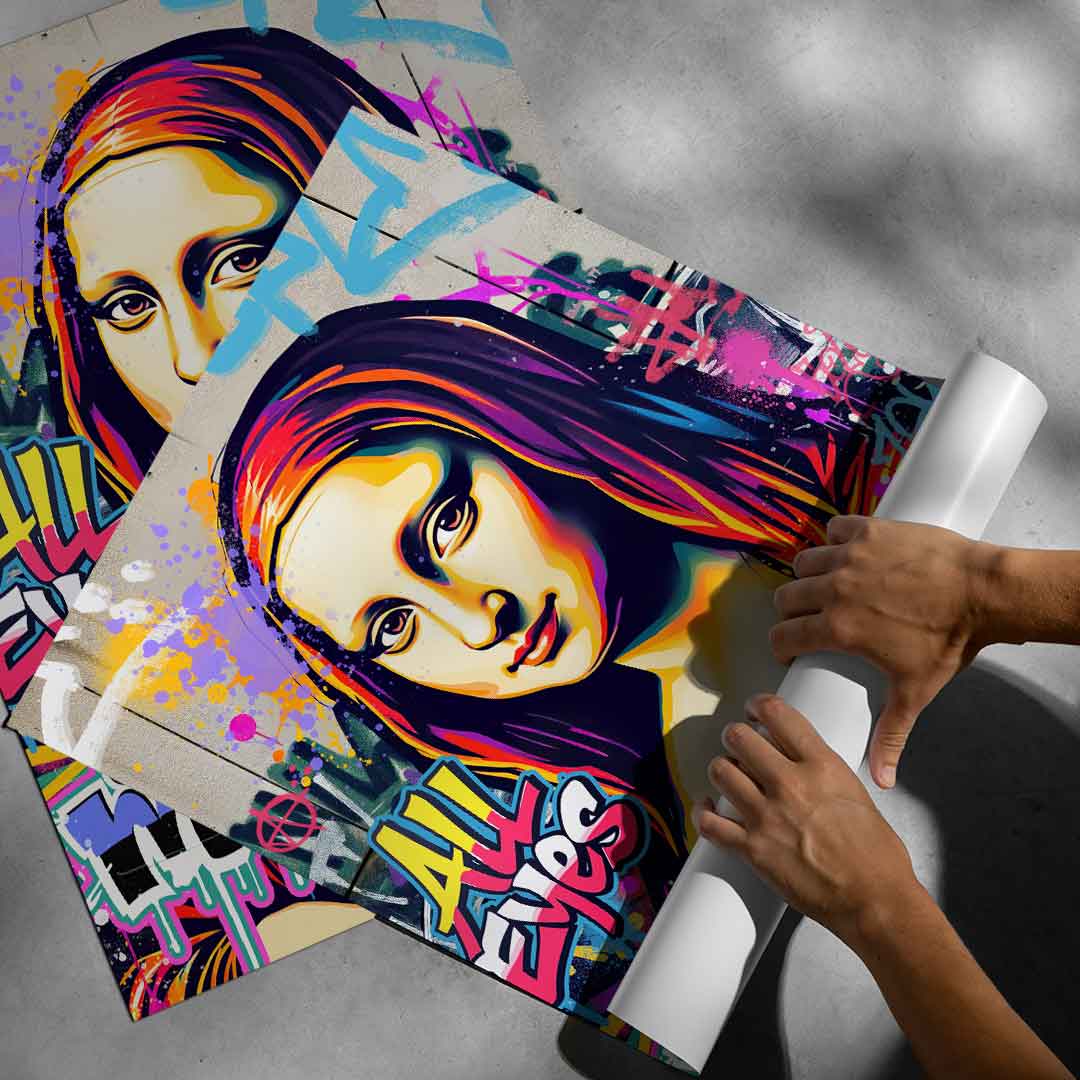 Eclectic neon-toned Mona Lisa wall art for contemporary spaces