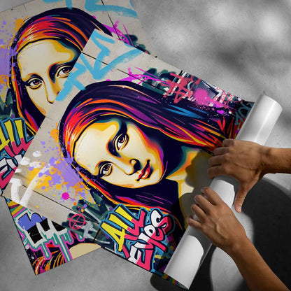 Eclectic neon-toned Mona Lisa wall art for contemporary spaces