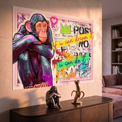 Dynamic graffiti text, symbols, and sketches on the busy right side