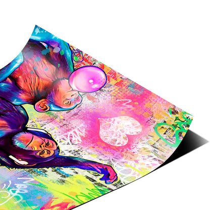 Monkey wearing a VR headset amid graffiti and street tags
