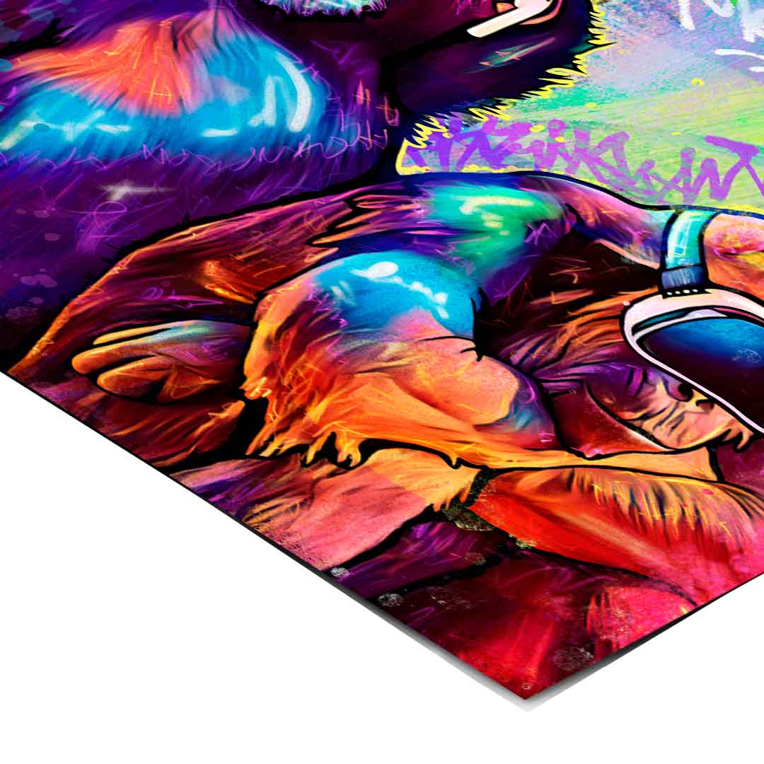 Bold pink heart and MONKEY LEGENDS text on a colorful urban backdrop