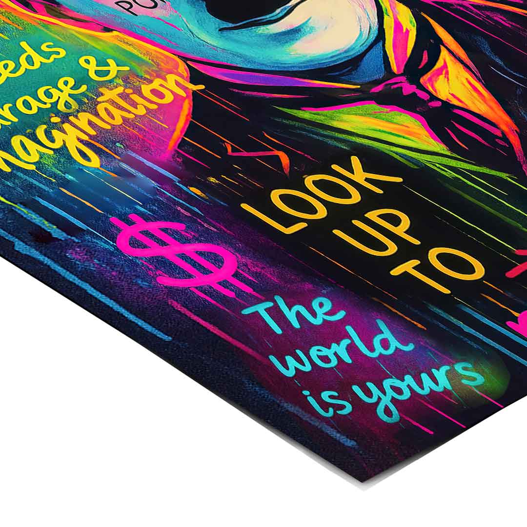 Poster includes uplifting phrases such as Life can be wonderful if your not afraid and Look up to find rainbows.