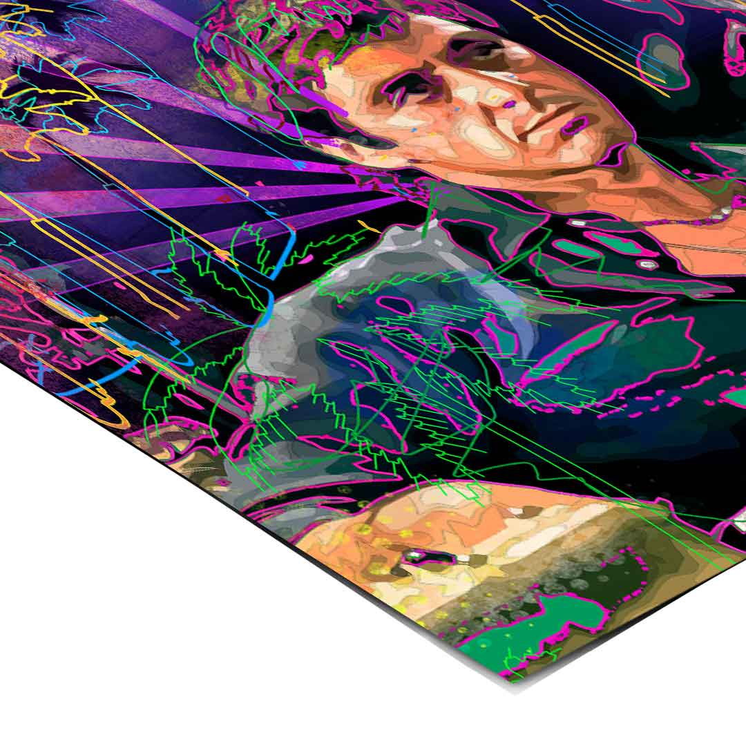 Urban pop art poster of Pacino against a deep blue-green background.
