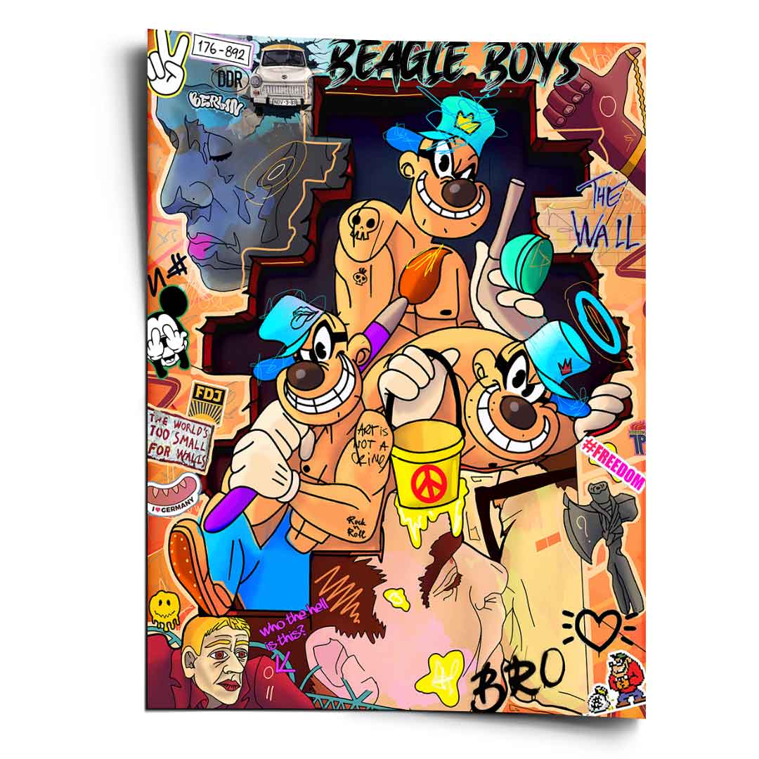 Vibrant Beagle Boys Pop Art wall print in bold comic book style with street art energy.