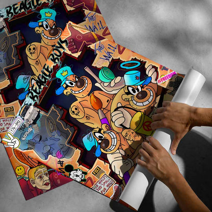 Energetic, rebellious mood blending 20th-century comics with contemporary graffiti.