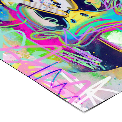 Urban graffiti-inspired wall art with a cartoon character and rebellious vibe