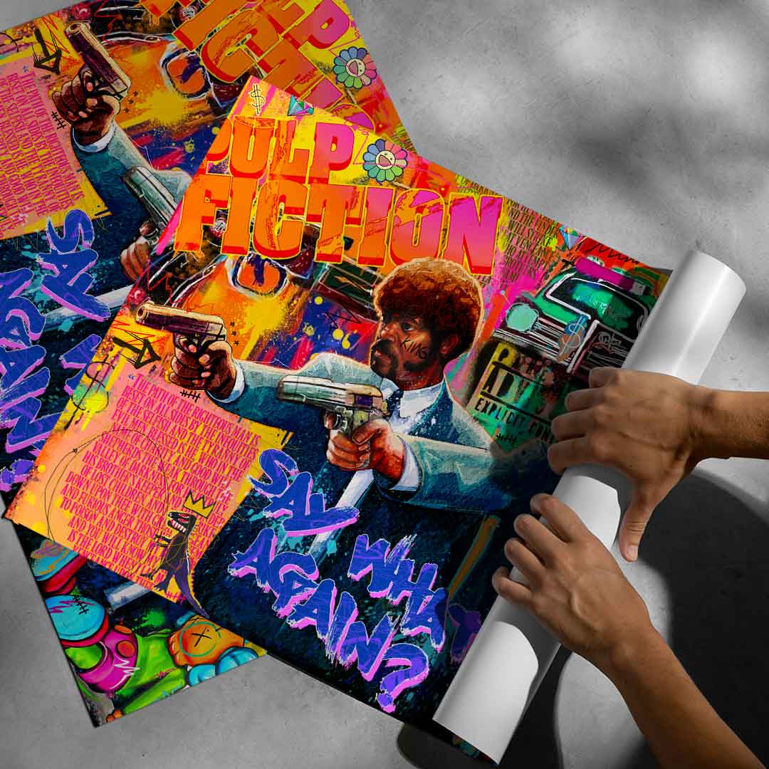 Versatile decor idea for game rooms, living rooms, or offices with bold street-art influence