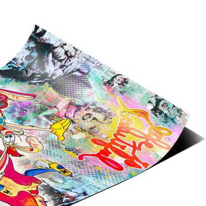 Marilyn Monroe stencils embedded in graffiti backdrop of Roger Rabbit artwork