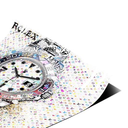 Louis Vuitton monogram pattern backdrop in bright multicolor hues.