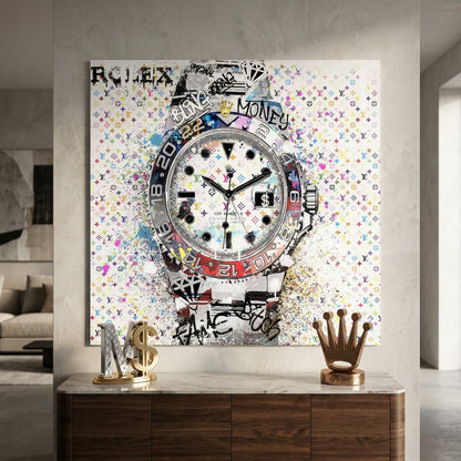 Graffiti overlays with tags like BLING, MONEY, ORIGINAL over a colorful background.