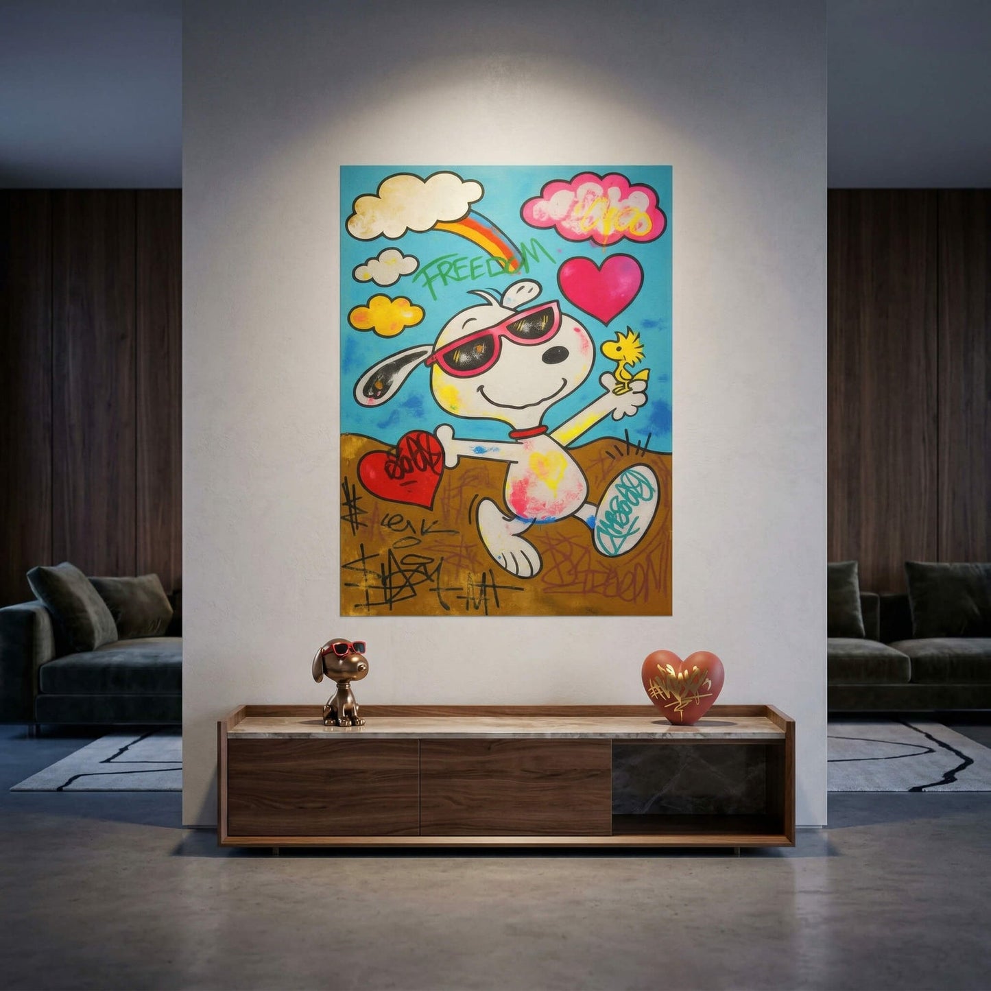 Bold outlines and neon colors emphasize the playful Pop Art style