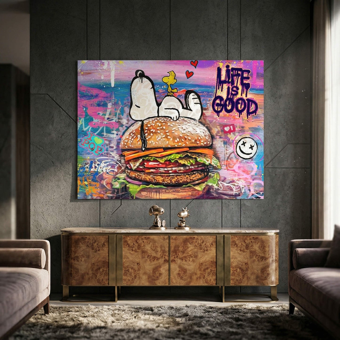 Colorful graffiti and street art background with neon pinks, purples, blues, oranges, and yellows.