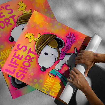 Text elements Life's Short Have Fun, All You Need Is Love, Rebel, Enjoy the Ride in the poster