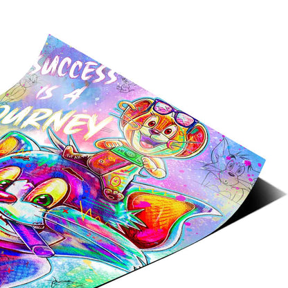 Dynamic kaleidoscope of neon blues, purples, pinks and greens in a street art inspired composition