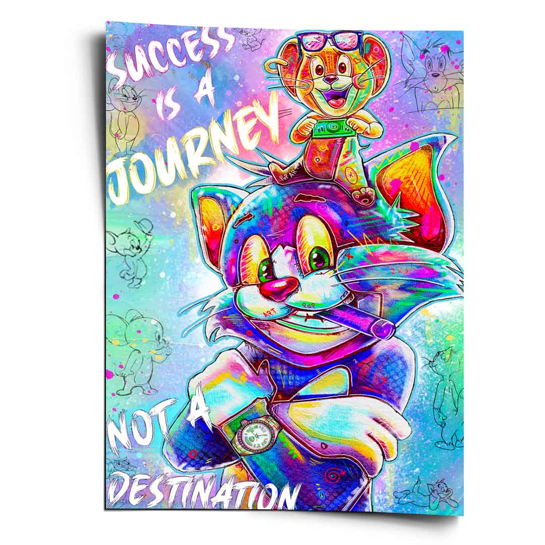 Pop Art poster featuring Tom with a cigar and watch and Jerry wearing sunglasses, in neon color palette