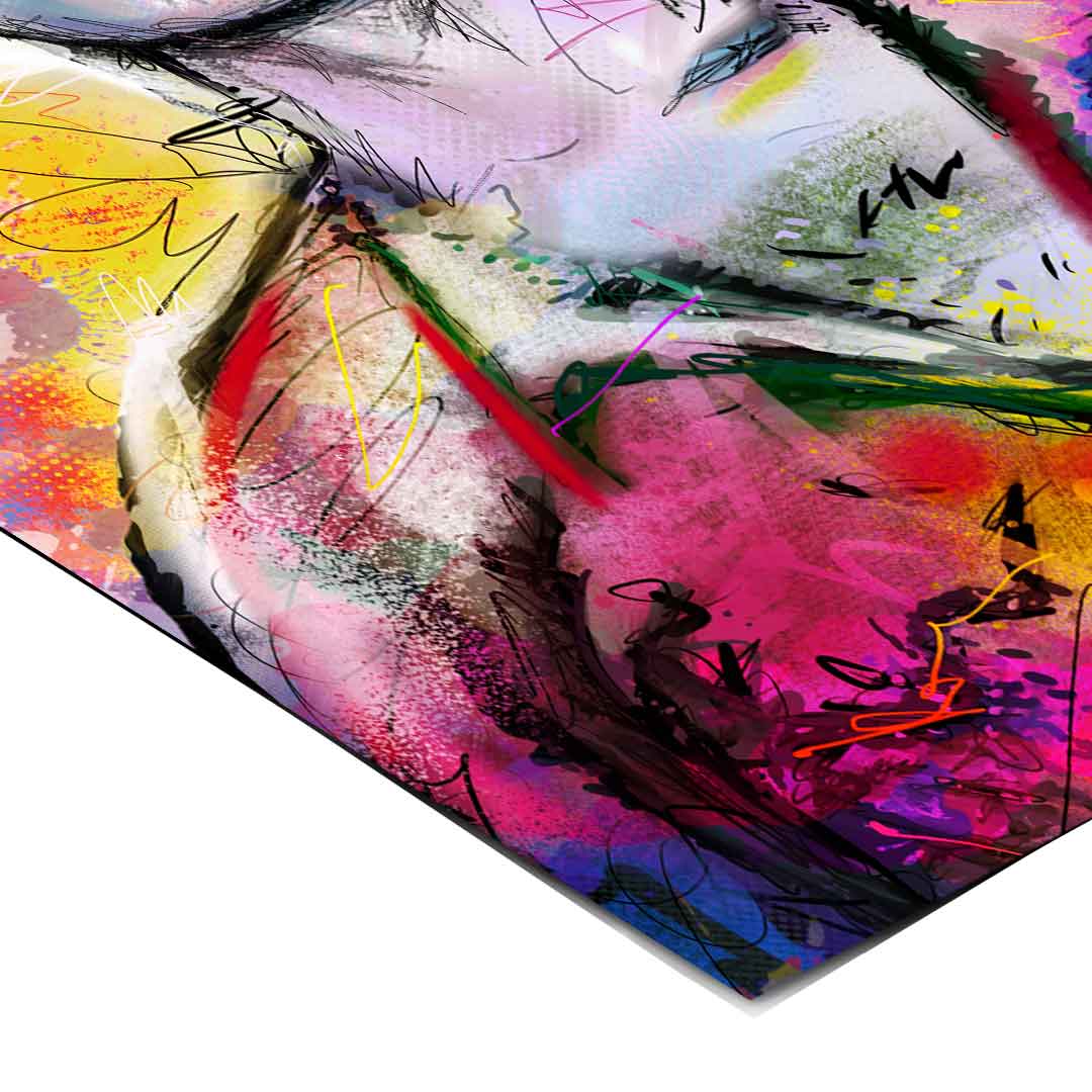 Comic-book influenced wall art with high-contrast lines and energetic composition