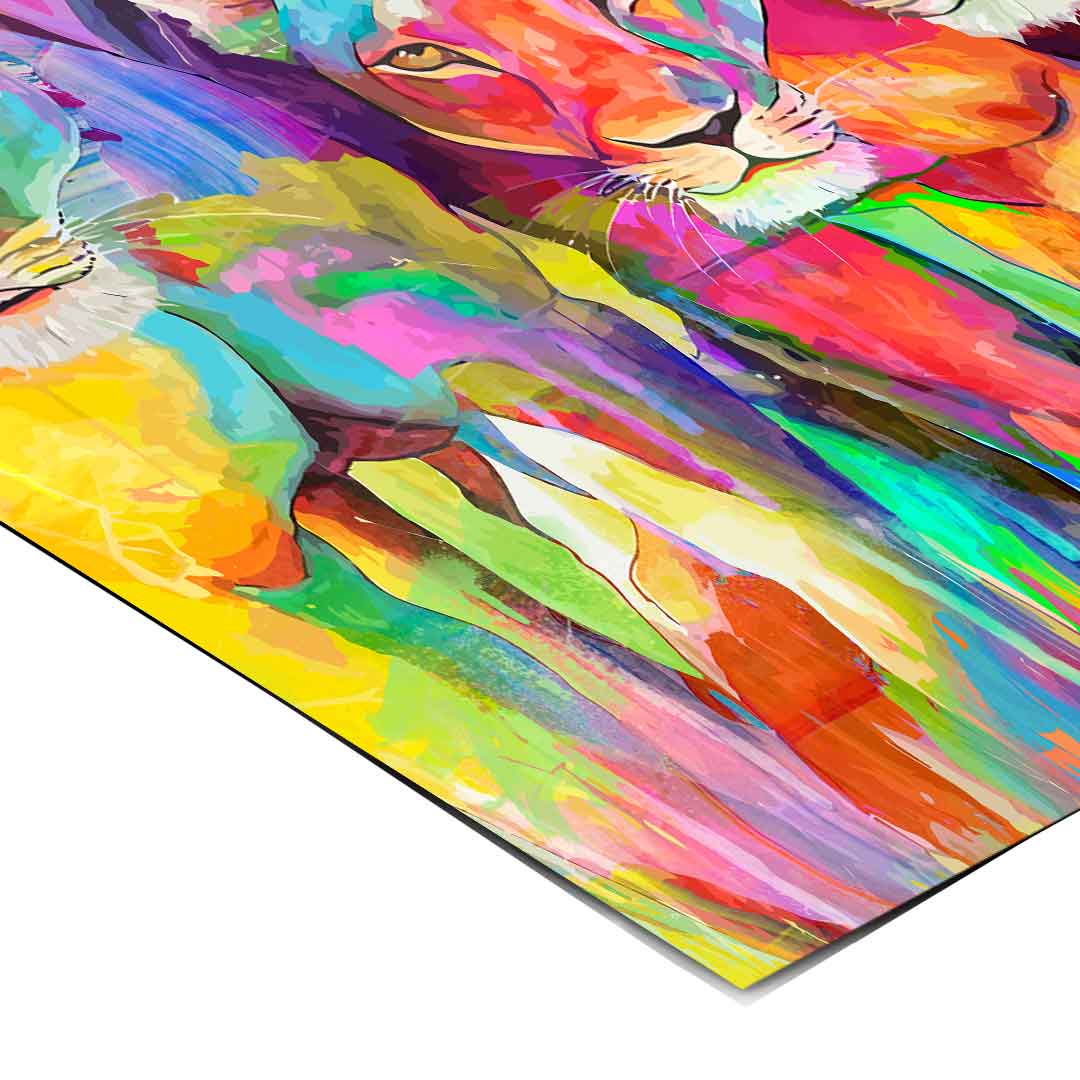 Modern wall art print featuring a painterly lioness family