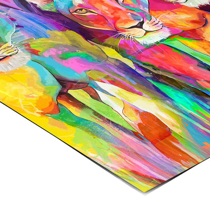 Modern wall art print featuring a painterly lioness family