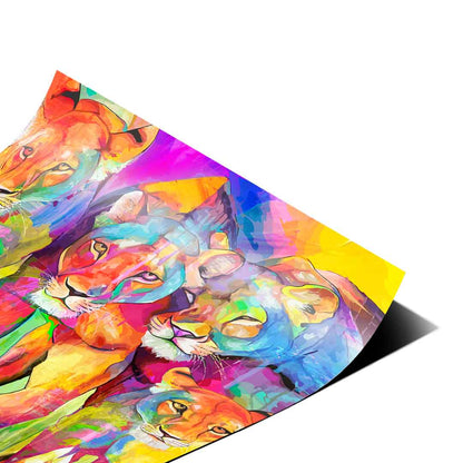 Electric blue, purple, red, and yellow Pop Art animal artwork
