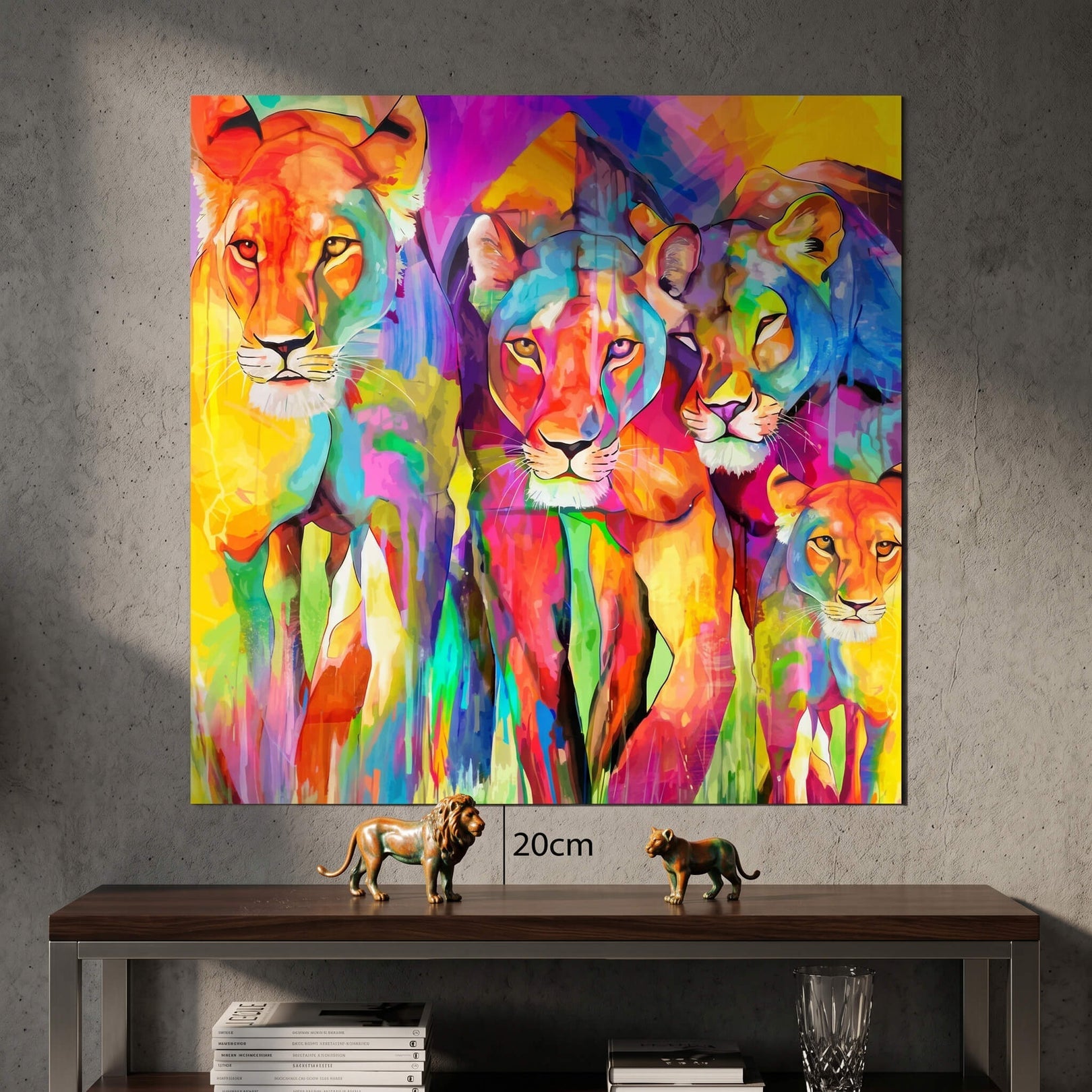 Lioness leading cub in dynamic forward stride in comic-inspired style