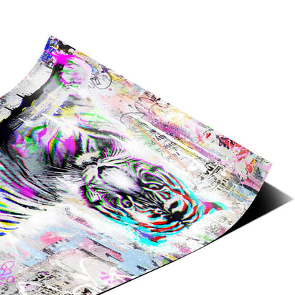 Background collage of distressed papers, graffiti tags, and paint splatters