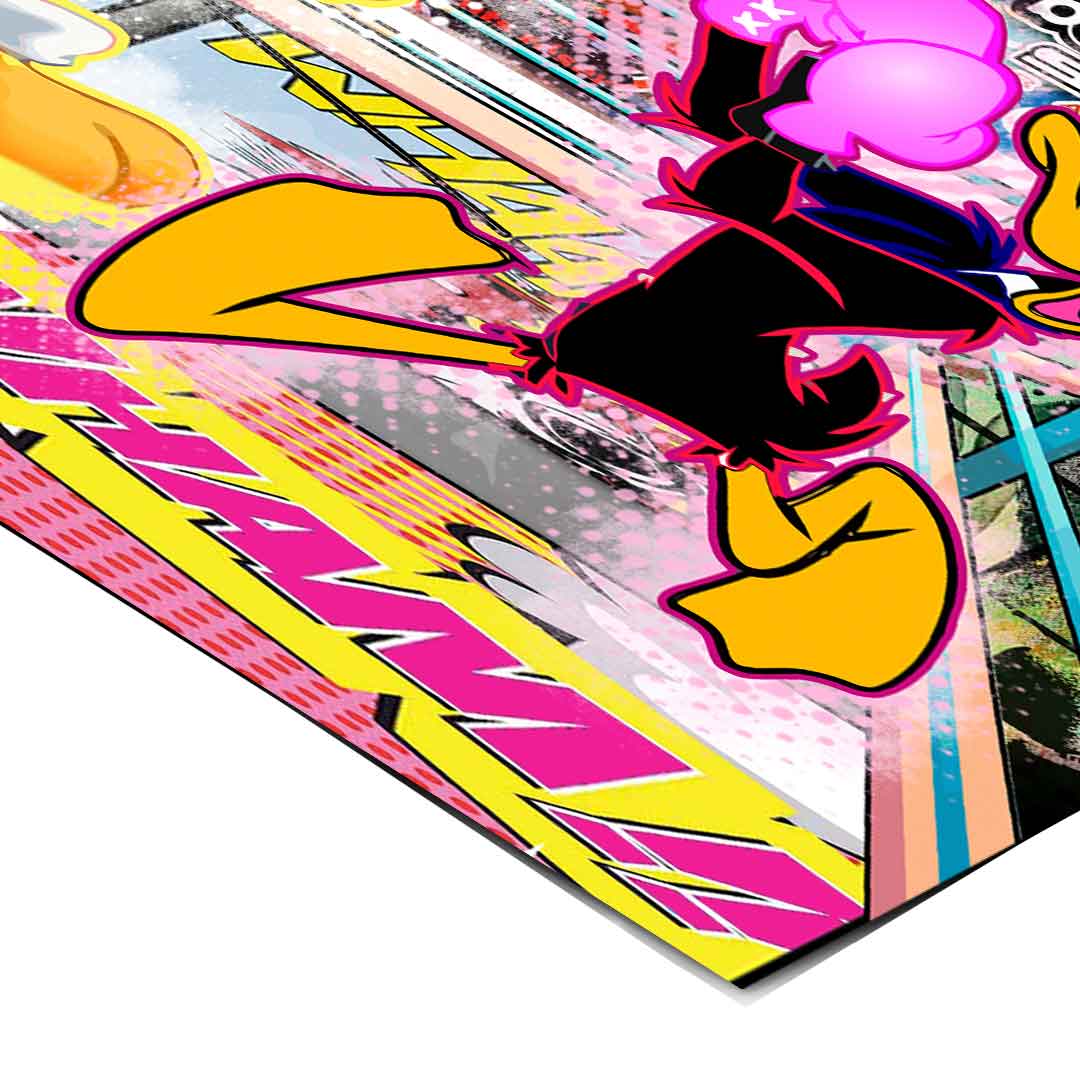 Comic-style sound effects BANG and WHAM in vibrant frame