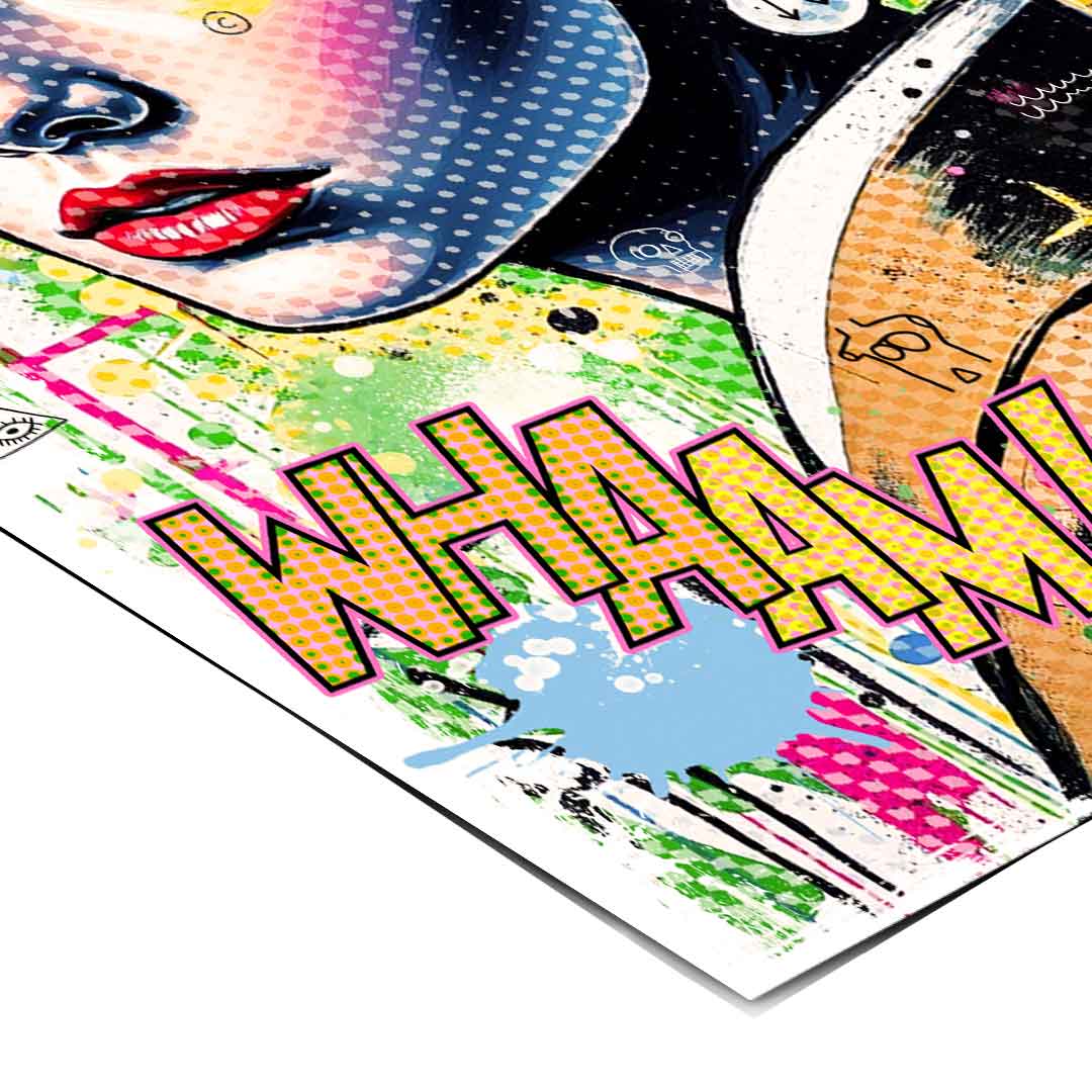 Dynamic composition with paint splatters and crisp lines for a contemporary urban decor focal point