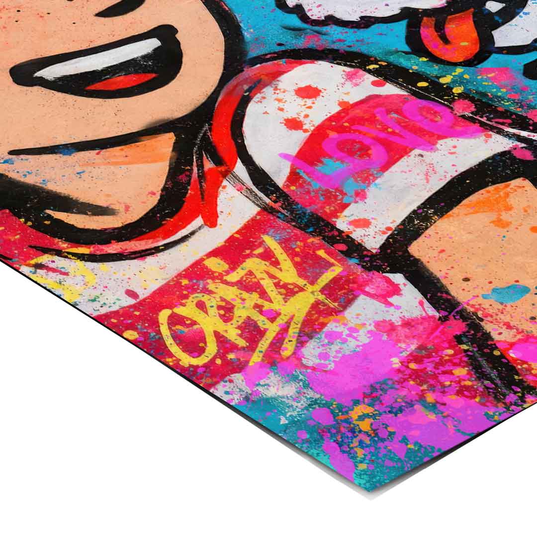 Bright, contemporary wall decor with bold black outlines and a vibrant color palette.