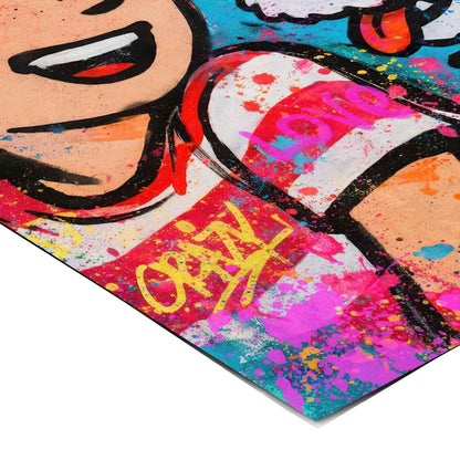 Bright, contemporary wall decor with bold black outlines and a vibrant color palette.