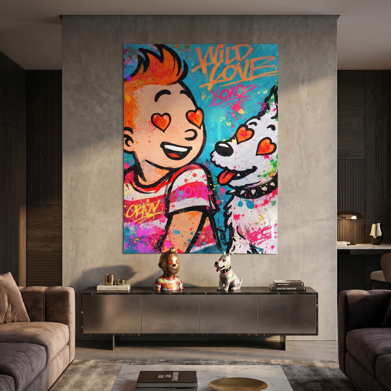Dynamic Pop Art style with bold outlines and neon splashes in a lively color palette.