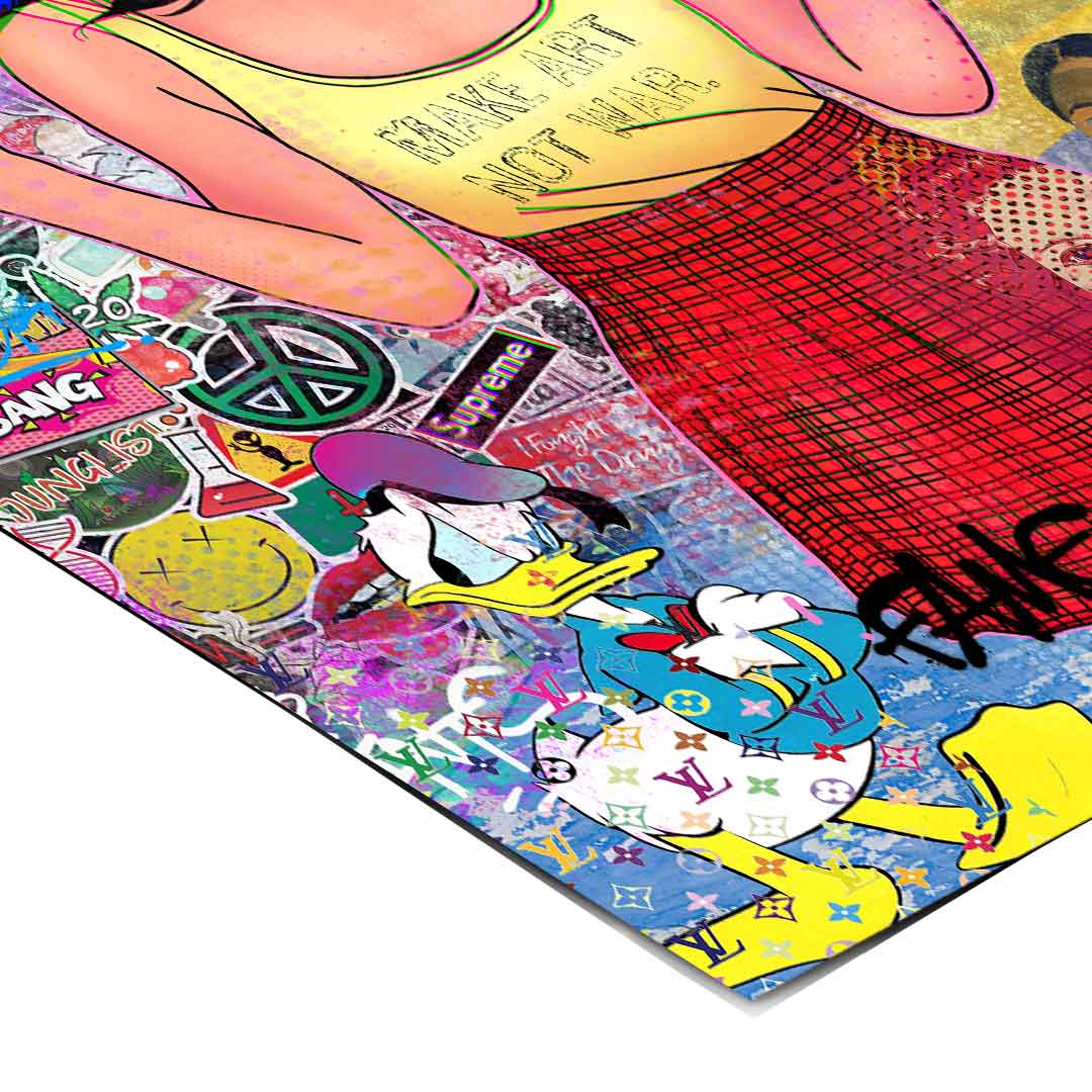 Energetic street art inspired wall decor blending comic-book aesthetics with urban culture.