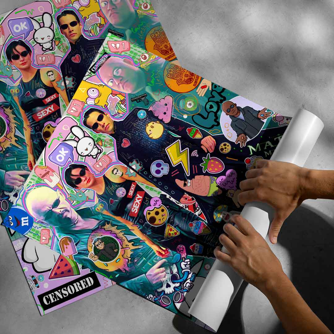 Colorful sci-fi pop culture poster in graffiti-inspired style