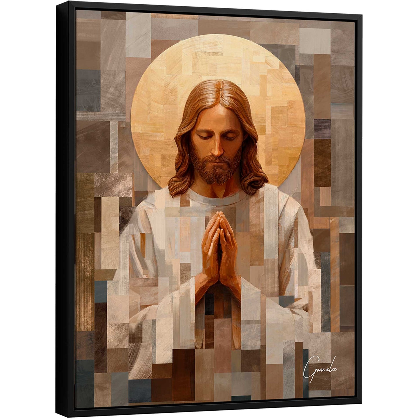 Christ's Prayer Painting by Madeirart: serene Jesus in prayer with mosaic-style background