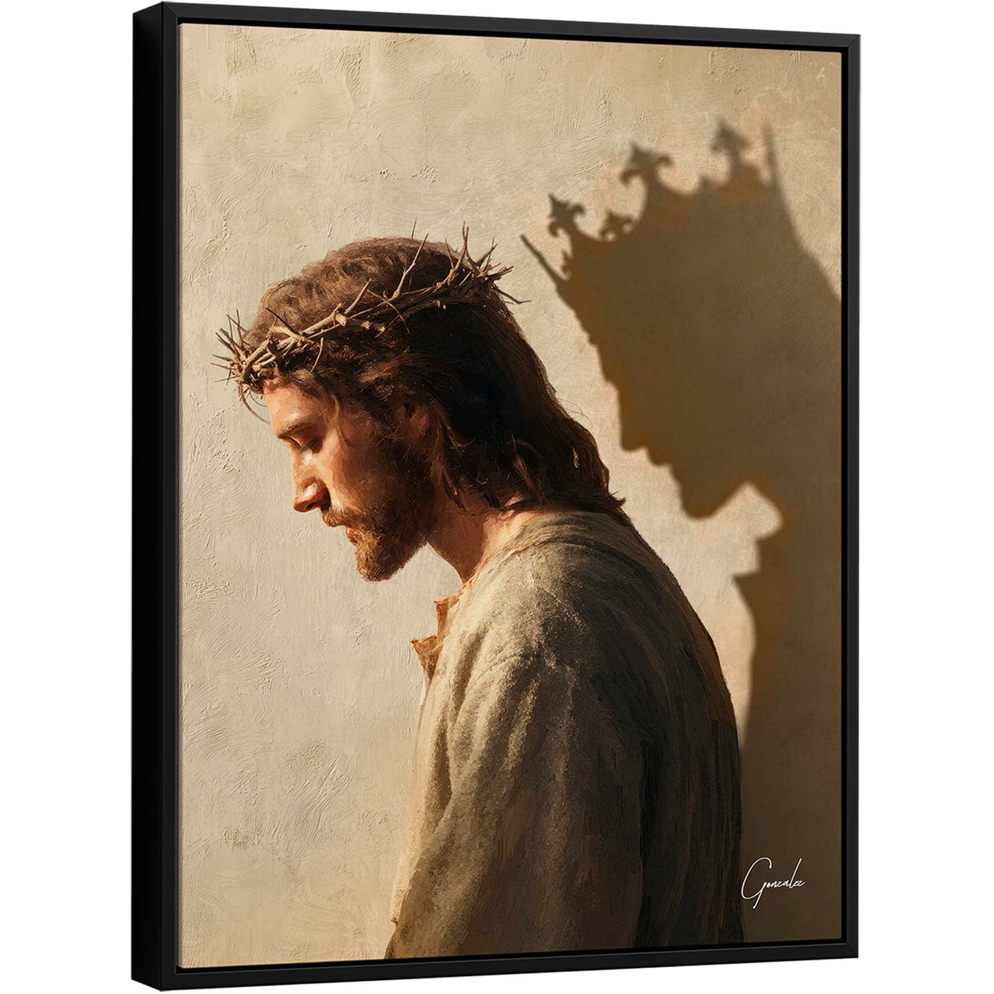Portrait of Jesus Christ in profile with crown of thorns