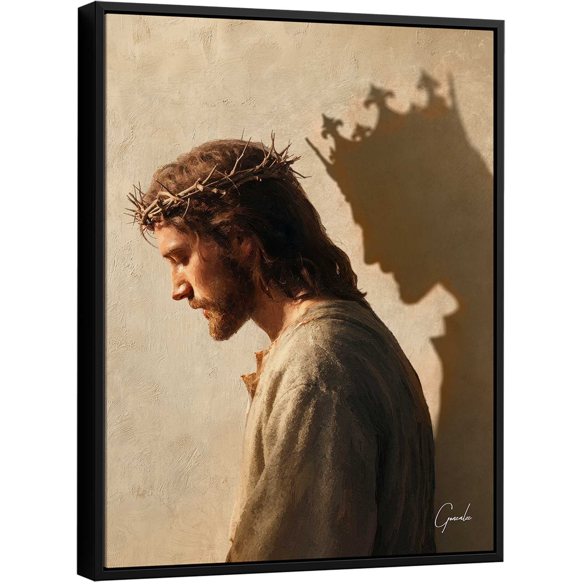Portrait of Jesus Christ in profile with crown of thorns