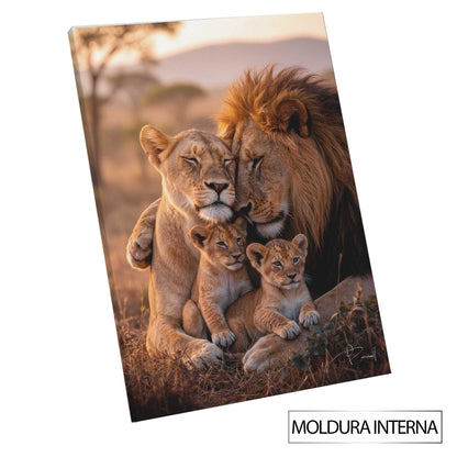 Vivid wildlife canvas capturing love and unity of a lion family
