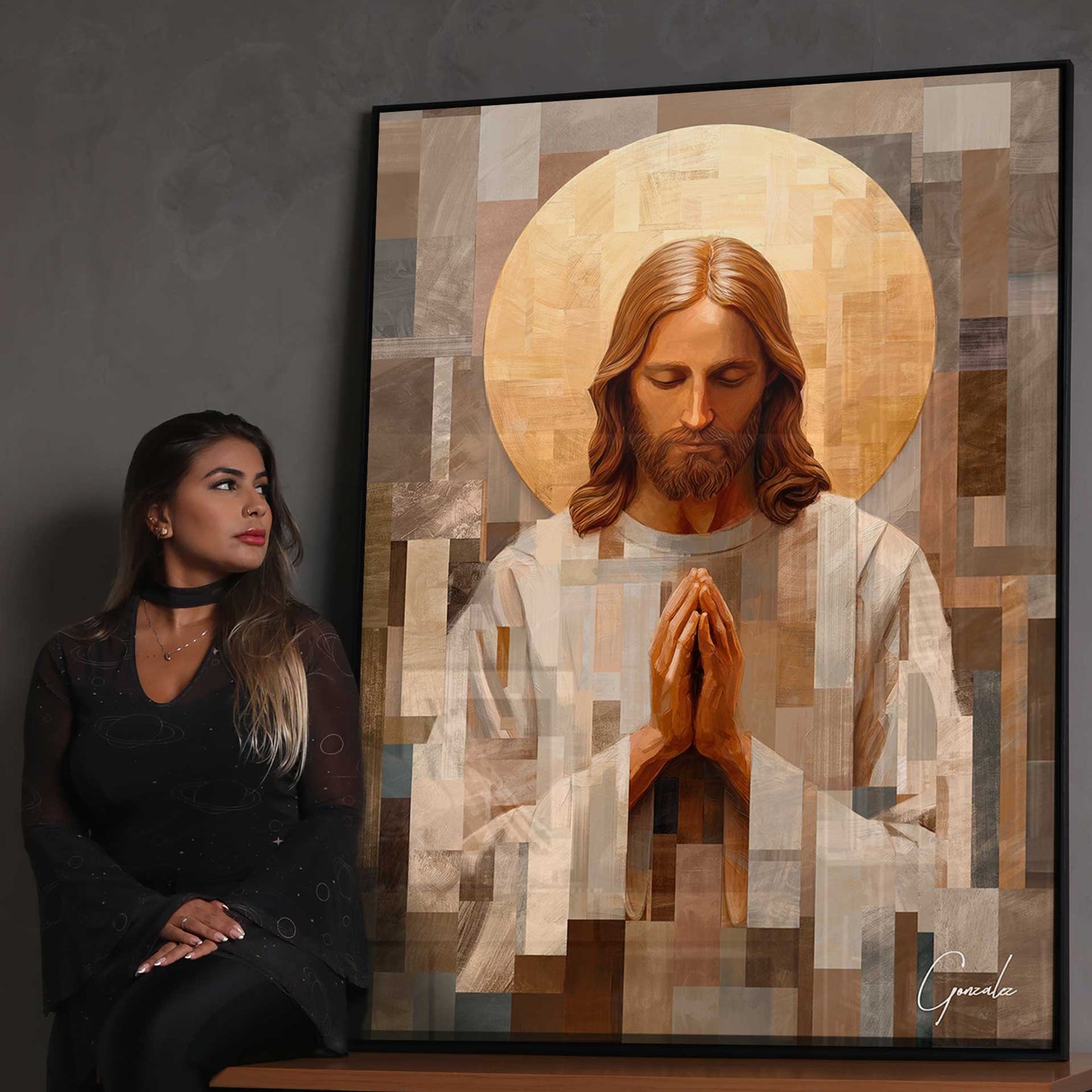 Warm browns, beiges, creams and gold tones in religious wall art