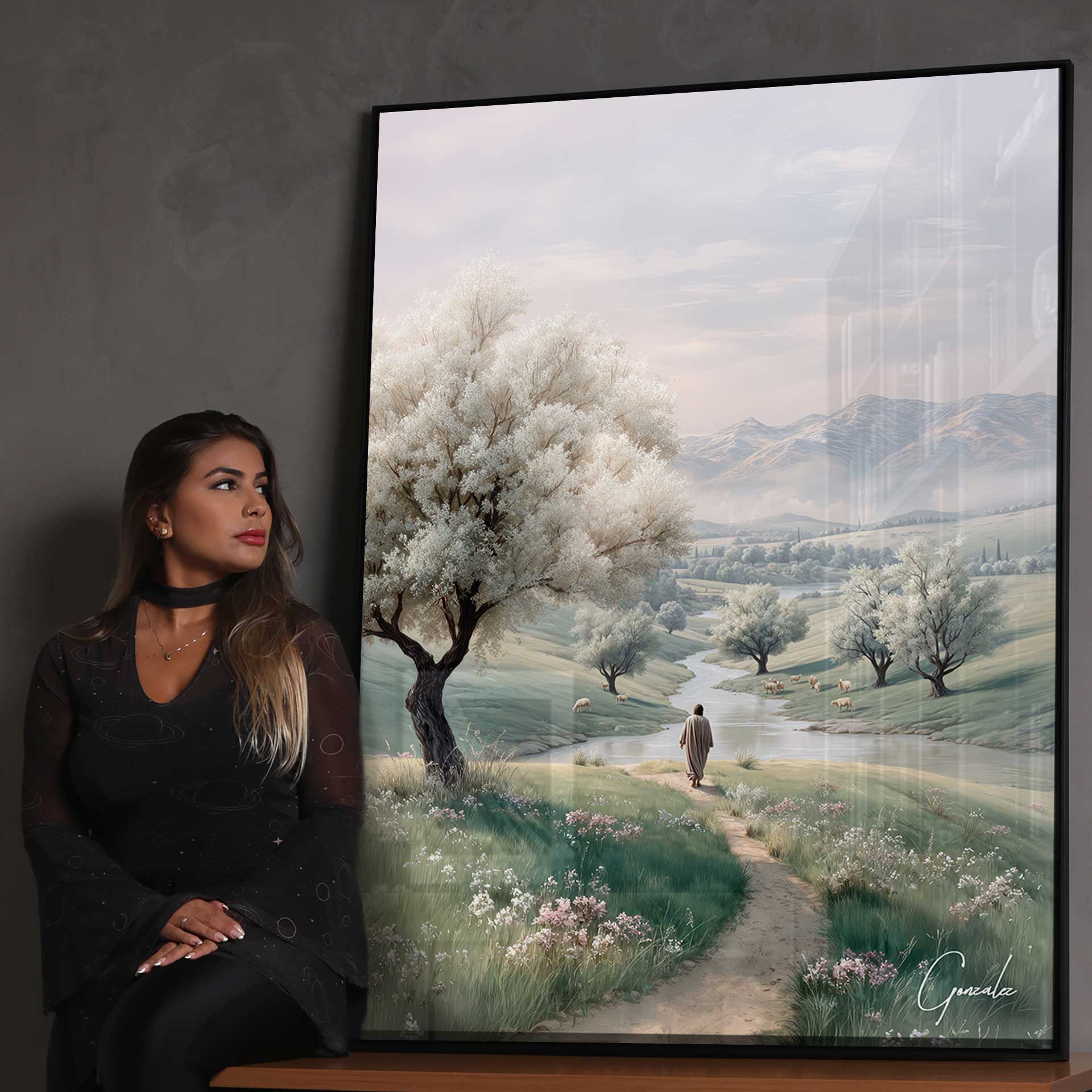 Painting The Shepherd's Path - Serene pastoral wall art - Image 9