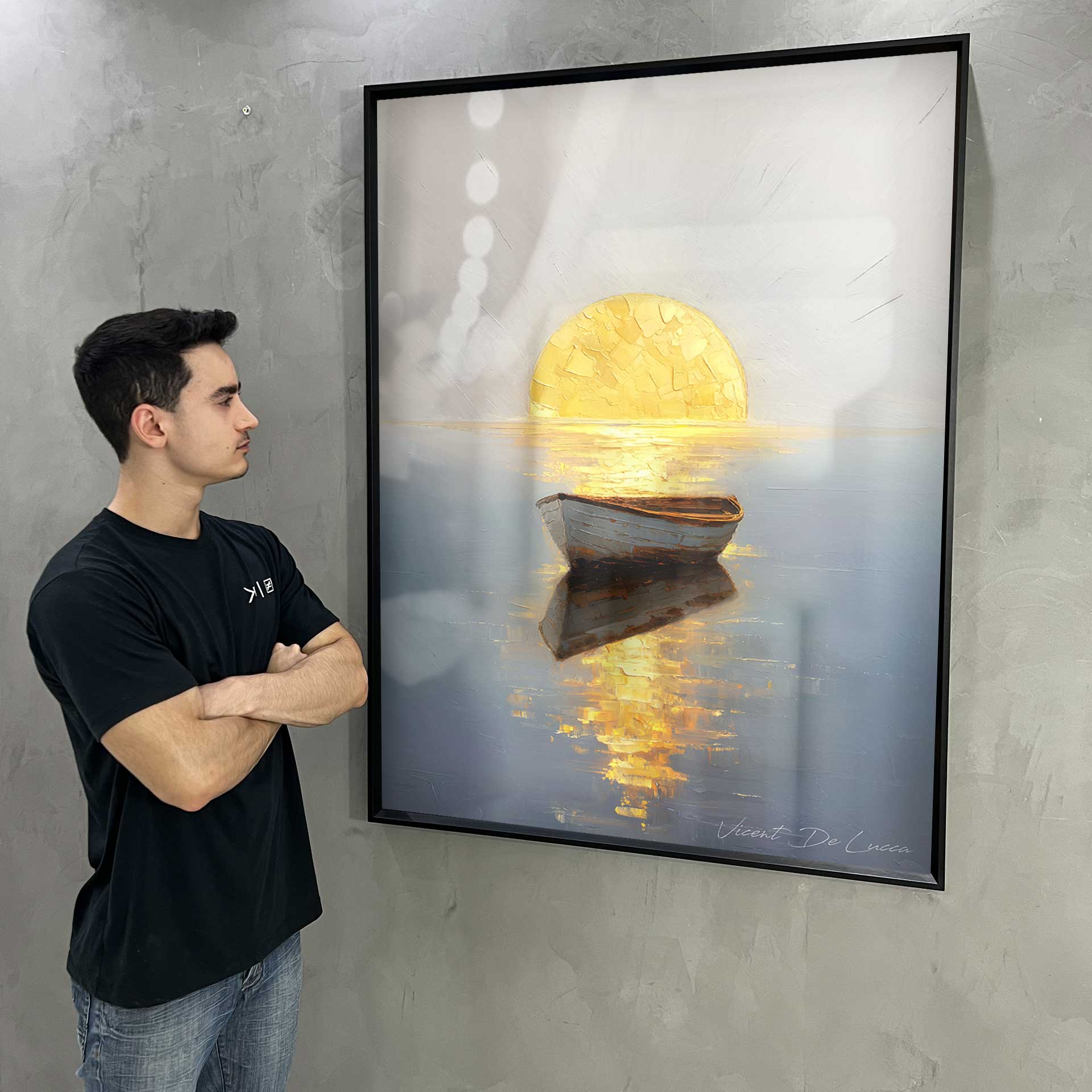 Coastal wall art with warm-cool color contrast