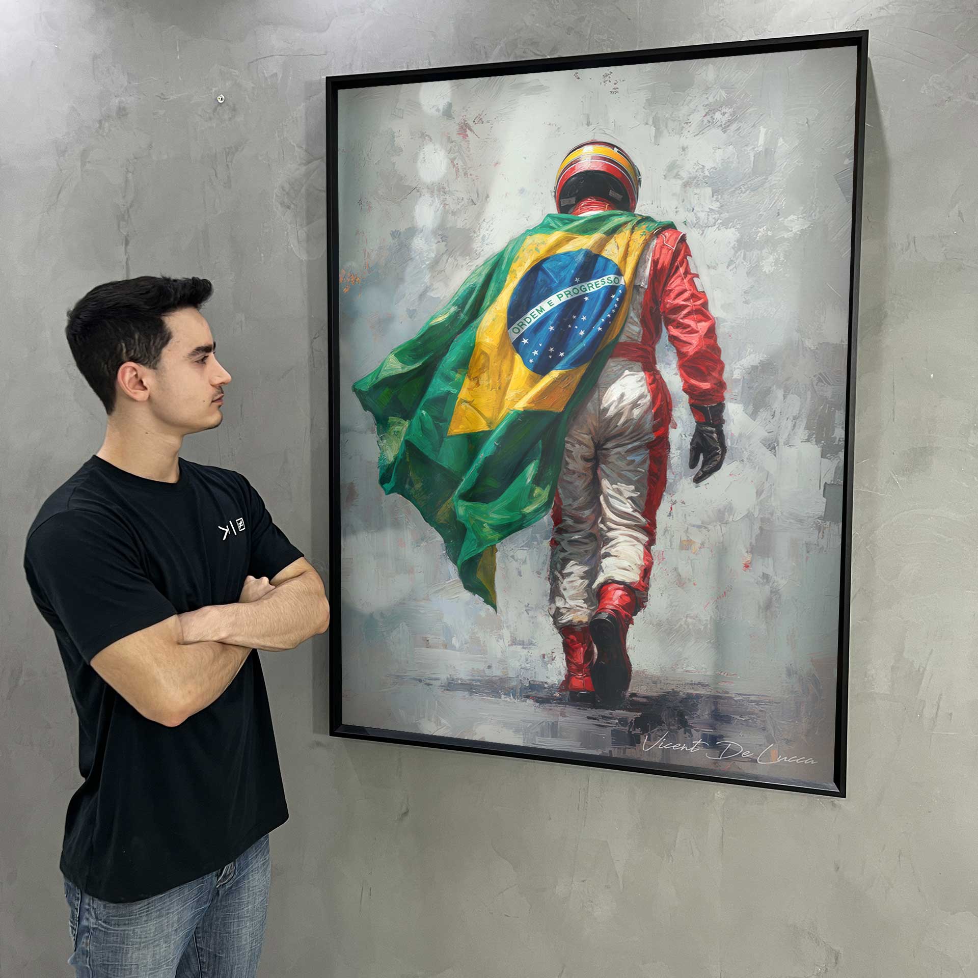 Dynamic wall art with crisp flag details against a muted backdrop