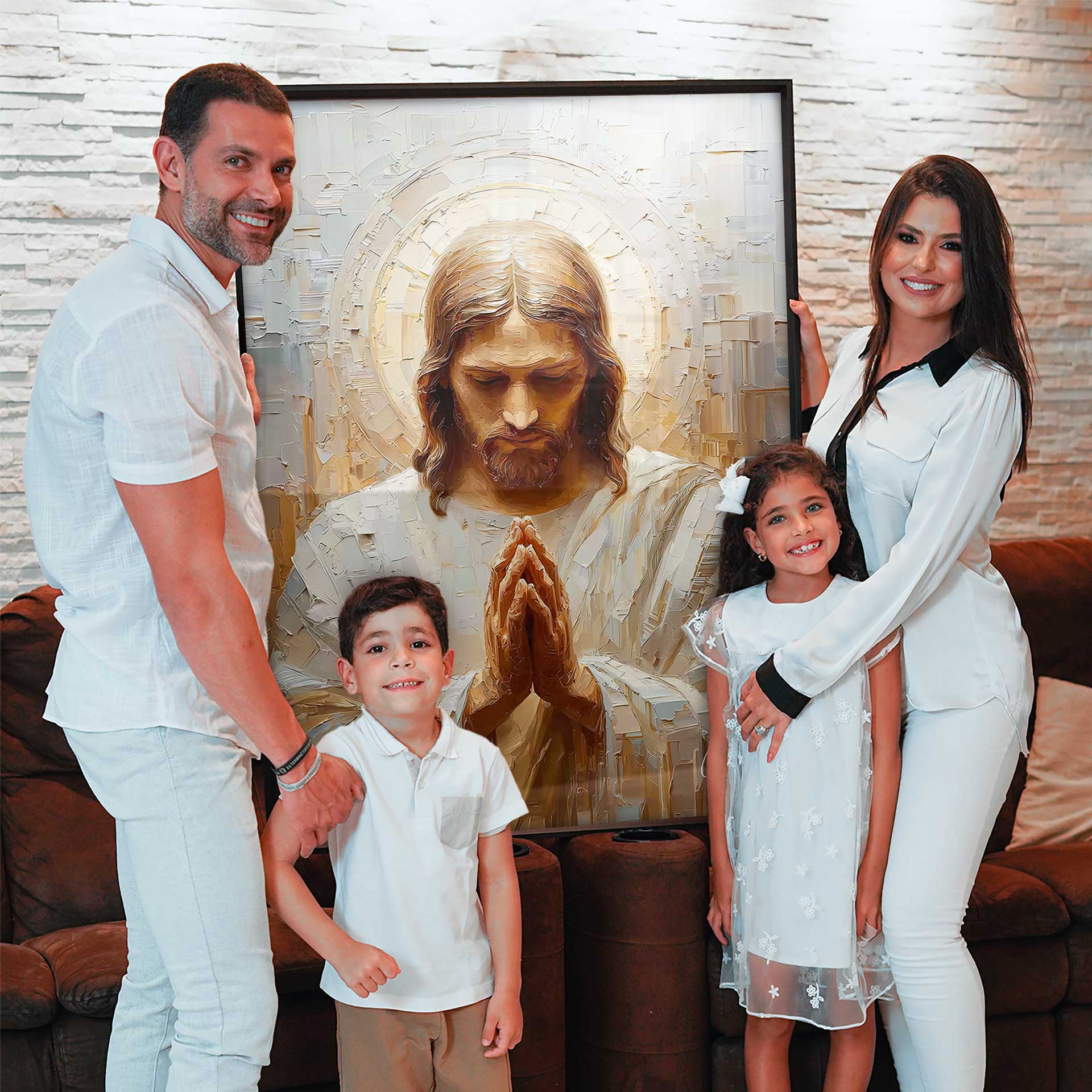 Textured mosaic-like brushstrokes creating a contemplative Christ portrait