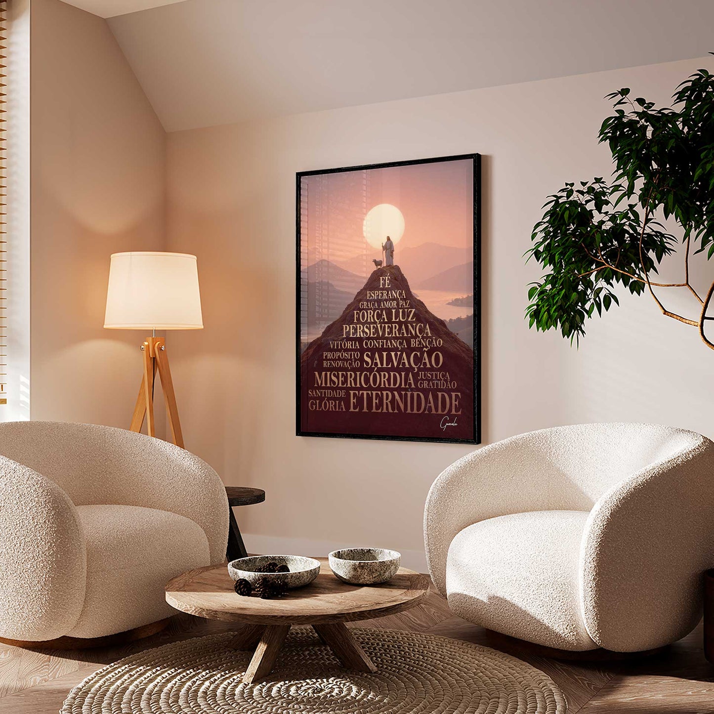 Triangular composition painting with sacred symbolism