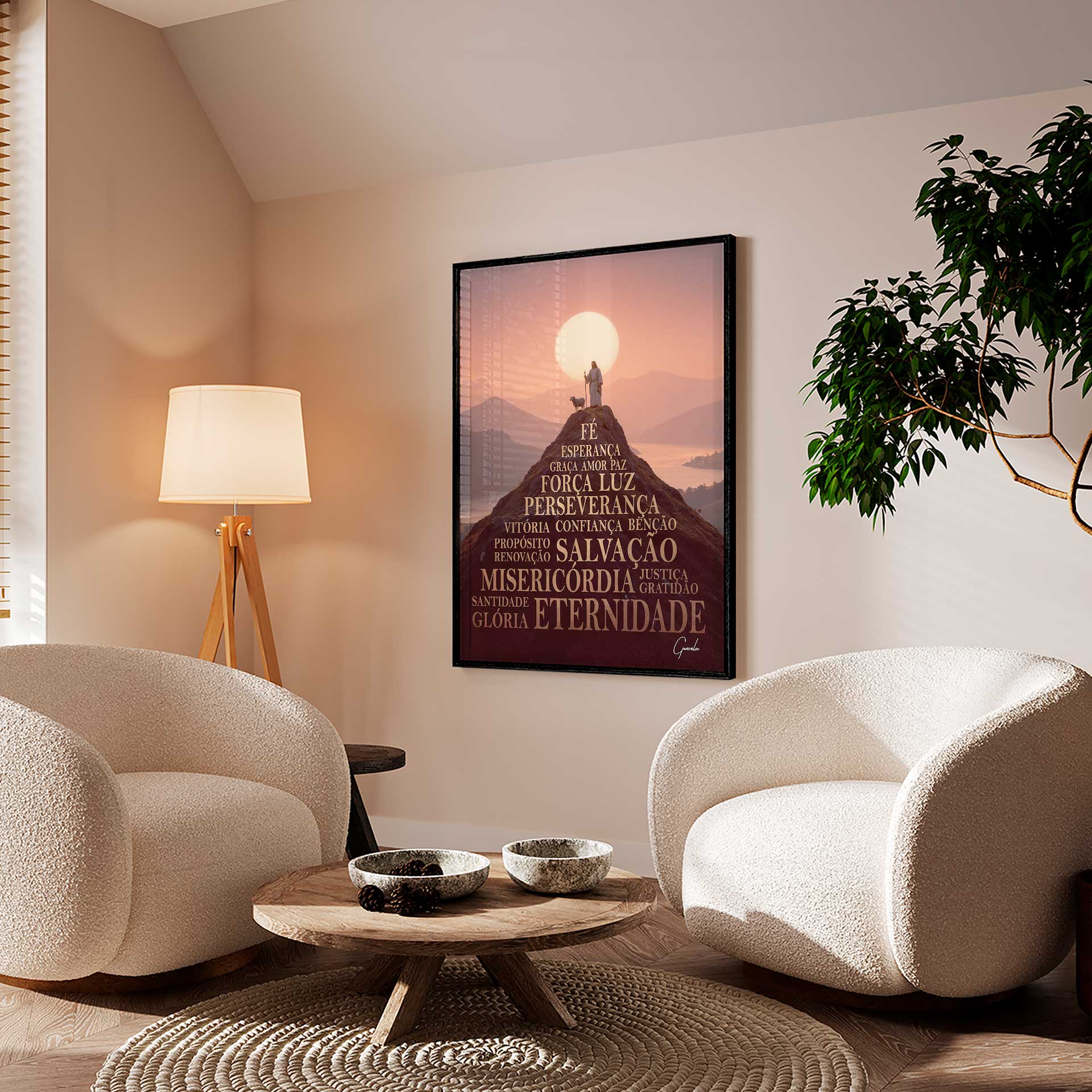 Triangular composition painting with sacred symbolism