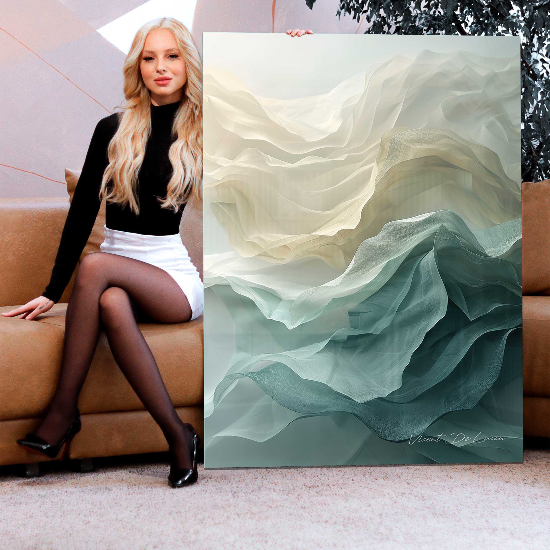 Minimalist coastal decor wall art with soft wave-like forms